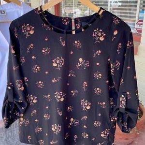 Black Floral Business Blouse